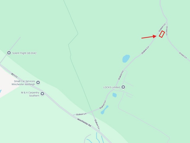 Zoomed in map showing location of Stakes Farm