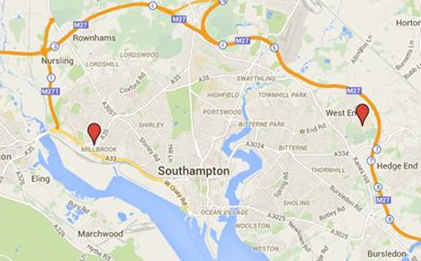 map of Wessex Specialist Physio locations